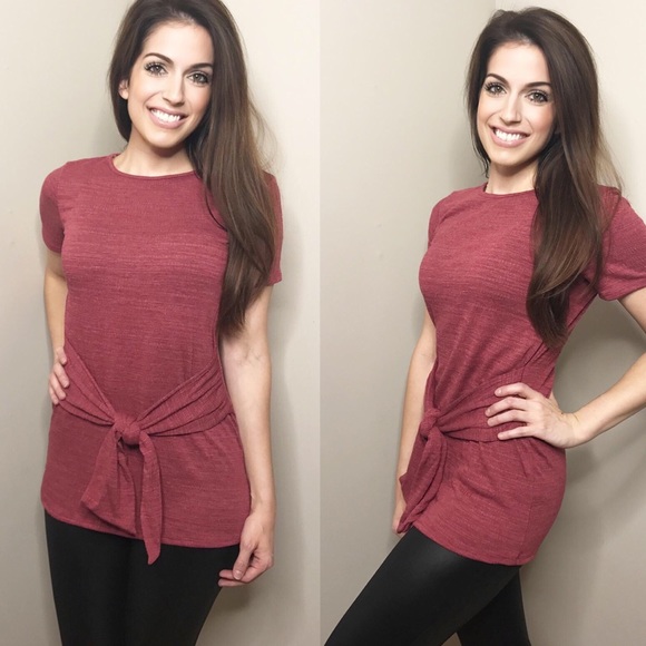 Marsala soft tie waist top - Picture 2 of 3